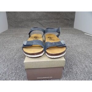 PLAKTON Women's Marino Turquesa Leather Ankle Strap Comfort Sandals Size 11